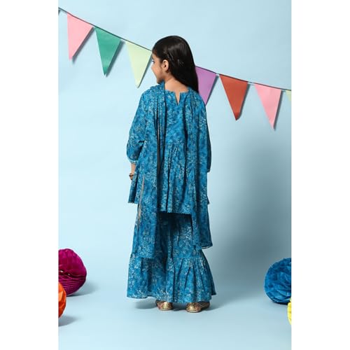 BIBA GIRL PRINTED FLARED KID(KW4948_TEAL BLUE_15)