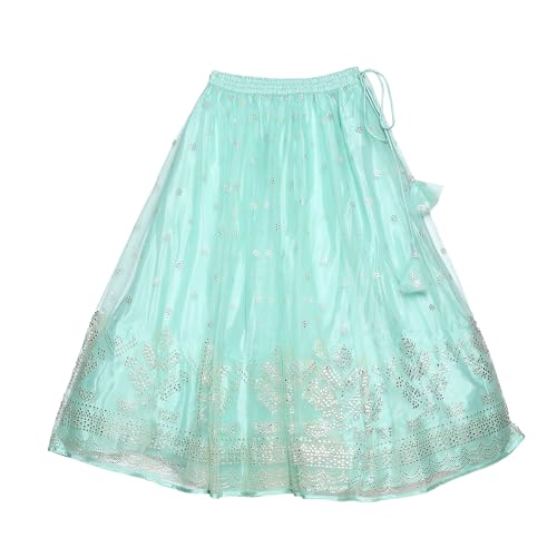 BIBA Girls Solid Polyester Blend Lehenga Set (KW5221_3_Green) (KW5221AW23MNT