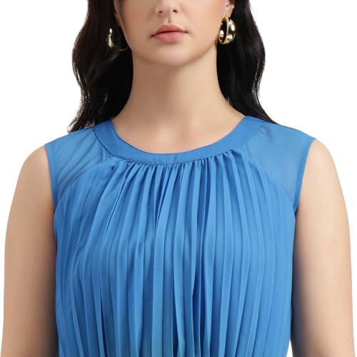 United Colors of Benetton Regular Fit Round Neck Ombre Pleated Dress (Size : M) - 26P4WVNDR328I902 Blue
