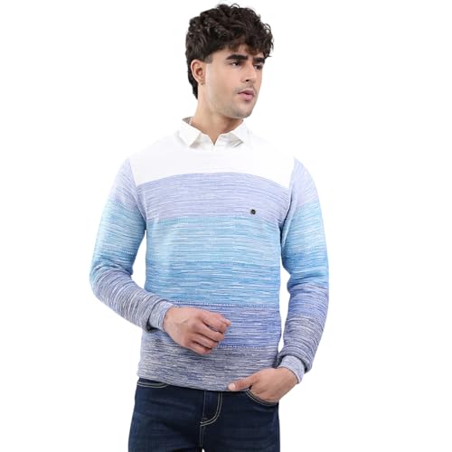 Monte Carlo Men Smart Fit Solid Round Neck Pull On Full Sleeve Winter Pullover Blue M
