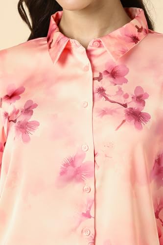 Women Pink Print Long Sleeves Shirt