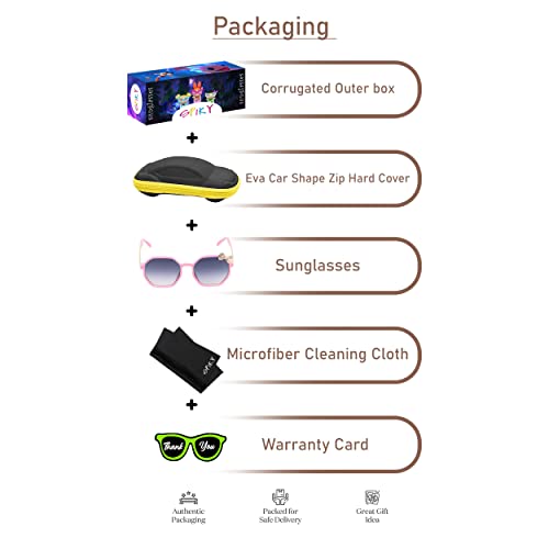 SPIKY Girl's Hexagon Polarized Sunglass With Protective Case Pink Frame, Black Lens, Free Size - (Pack of 1)