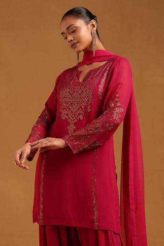 Soch Womens Fuchsia Georgette Embellished Salwar Suit With Stone Work
