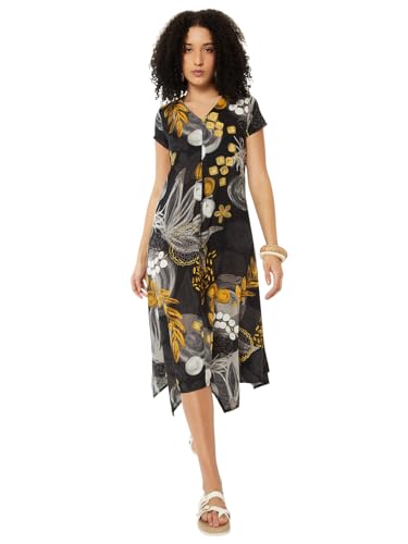 Max Women Printed A-line Dress(Black_M)