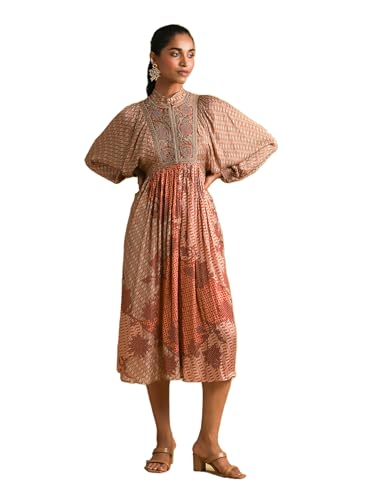 Ritu Kumar Rust Micro Print Embroidered Dress