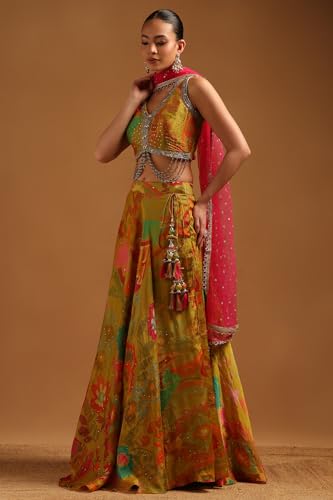 Soch Womens Light Green Tissue Embellished Lehenga Choli With Sequins