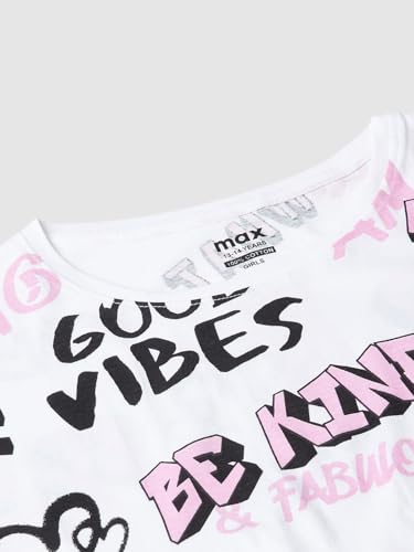 Max Girls Cotton Regular Fit Printed Cropped T-Shirt (S24EBT50WHITE)_11-12Y