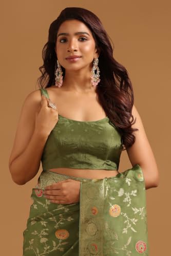 Soch Womens Olive Crepe Botanical Zari Woven Saree