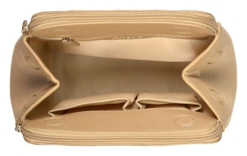 eske Benito Vegan Leather Handbag, Dual Compartment, Magnetic Snap Closure, Textured Saffiano Finish (Gold)