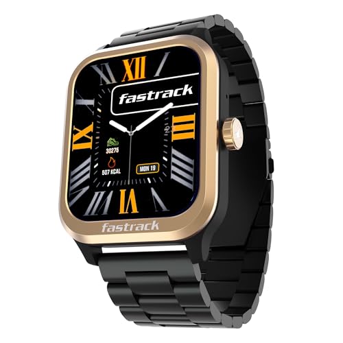 Fastrack Jupiter Retro 1.83" Display Smart Watch with BT Calling, Functional Crown, Metal Strap, 100+ Sports Modes, Health Suite, IP68 – Smartwatch for Man & Women Latest (Black & Chrome)