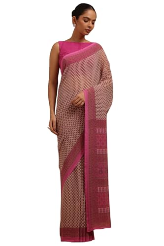 Soch Womens Magenta Georgette Floral Print Saree