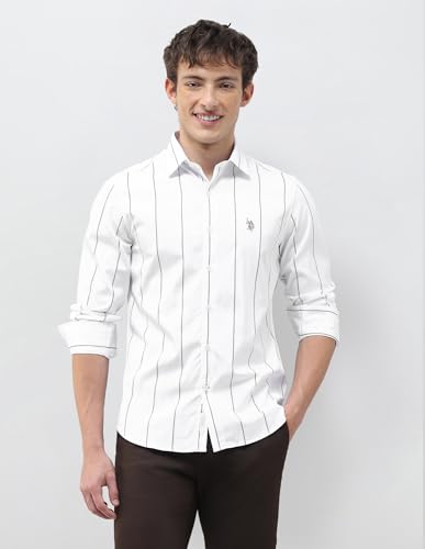 U.S.Polo Association Men's Vertical Striped Regular Fit Shirt (USSHTP1299_Ivory_40)
