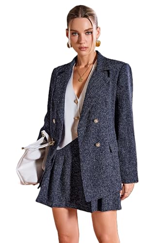 OFFICE PURPLE Women’s 3-Piece Cotton Blend Blazer, Mini Skirt & White Waistcoat | Stylish Formal Co-ord Set for Office, Business Meetings & Workwear-Blue