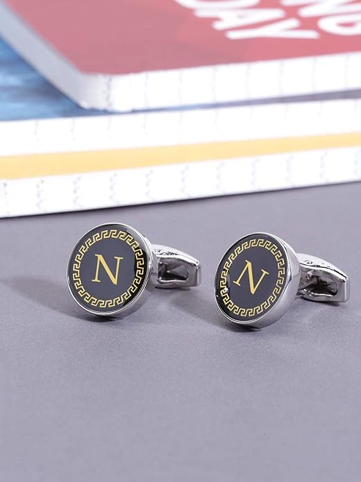 AMAAL Cufflinks for Men Boys Cuff links Formal Stainless Steel Cufflink For Men Alphabet Letters N Birthday Gift Anniversary Husband Cuff Links Cufflinks Set Mens Boys Man Boy Valentine Gifts -A14