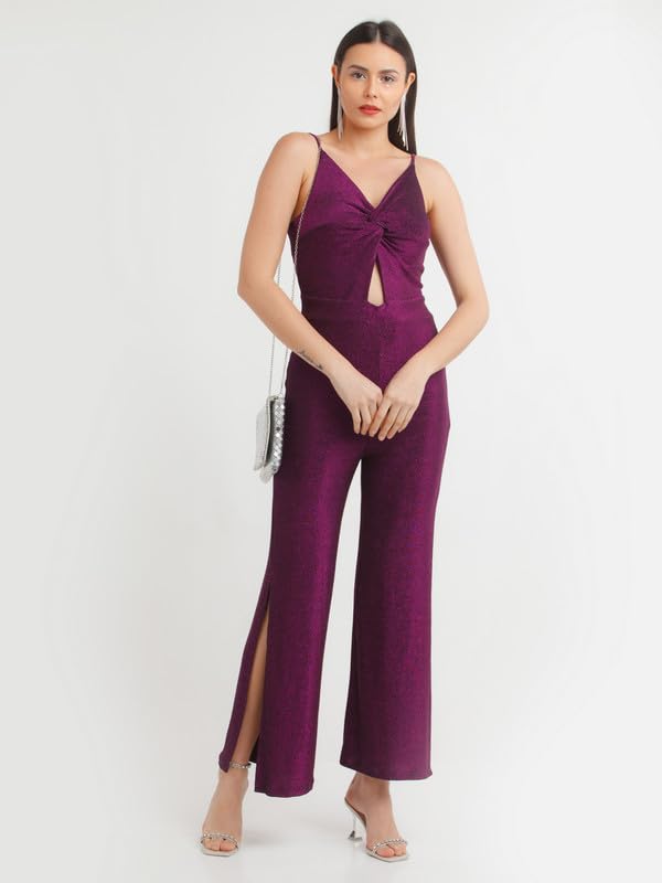 Zink Z Women's Purple Shimmer Twisted Basic Jumpsuit