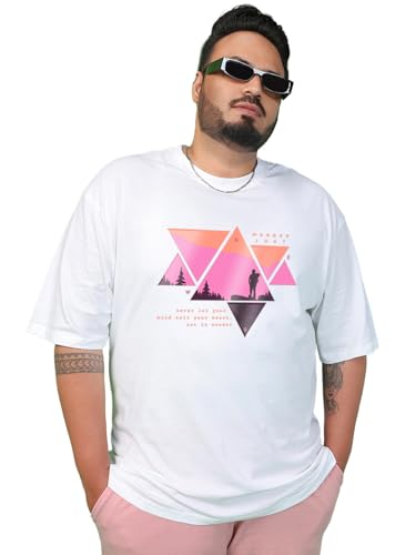 Bewakoof Men's Graphic Print Oversized Fit Half Sleeve Round Neck Cotton Plus Size T-Shirt_694228_White_4XL
