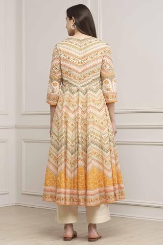 Biba Women Mango Yellow Cotton Printed Anarkali Suit Set_38