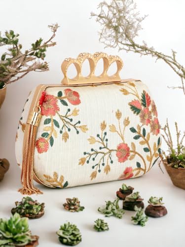TOOBA Handicraft Hand Beautiful Bling Box Clutch Bag 4 Ring Purse for Bridal, Casual, Wedding Bag for Women & Girls Bag for Women