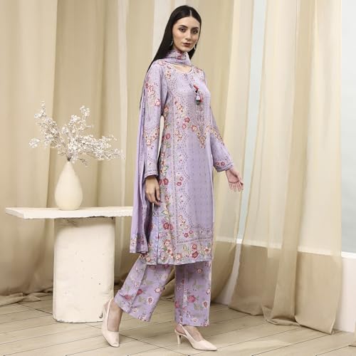 Biba Women Purple Modal Blend Straight Suit Set_34