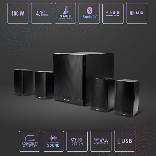 Panasonic SC-HT460GW-K 4.1 Ch Home Theatre, 100 W, Bluetooth, USB, AUX, Powerful Subwoofer, LED Display, Remote for Volume & Bass Control (Black)