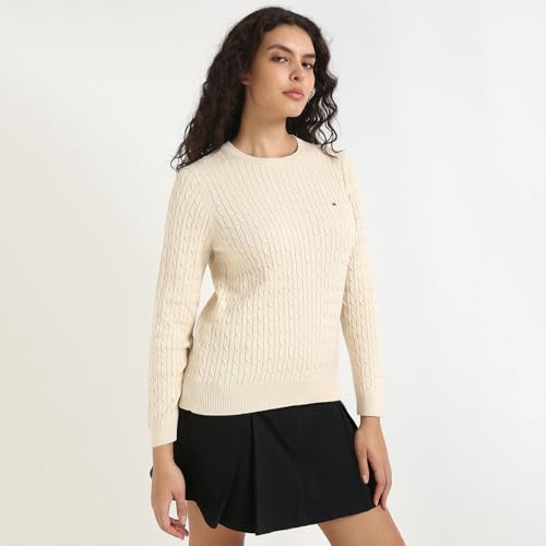 Tommy Hilfiger Women's Cotton Round Neck Sweater (S25HWSW029 Beige
