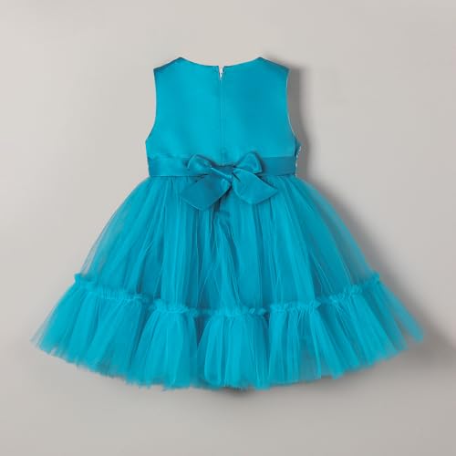 Hopscotch Hoscotch Girls Embellished Blue Sleeveless Party Dresses For Ages (18-24 Months)