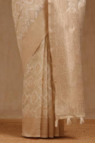 Soch Womens Cream Linen Woven Design Saree With Zari Woven