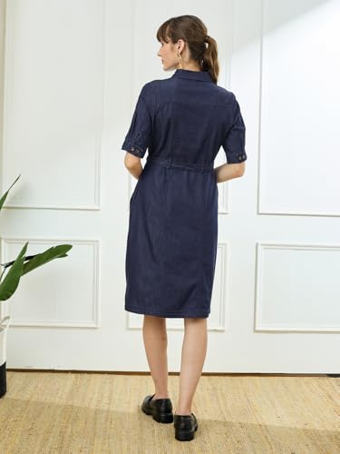 Latin Quarters Women's Blue Half Sleeves Collar Neck Casual Solid Dress_XXL