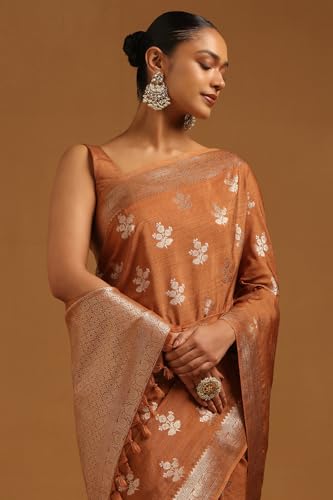 Soch Womens Earth Viscose Silk Floral Zari Woven Saree