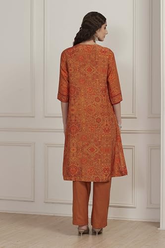 Biba Women Orange Modal Printed Straight Suit Set_32