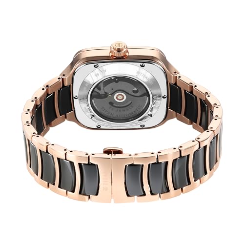 Titan Ceramic Fusion Skeleton Automatic Rich Black Dial Steel & Ceramic Strap Watch for Men_90175KD03
