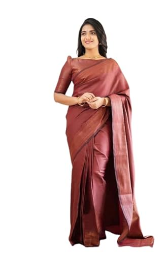 Anjaneya Sarees Women Kanjivaram Silk Banarasi Saree With Blouse (Maroon)