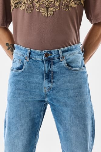 SNITCH Men Blue Casual Jeans | Comfort Fit Mid Rise Straight Leg | Durable Cotton Blend with Medium Stretch & Smooth Texture | Perfect for Everyday Wear