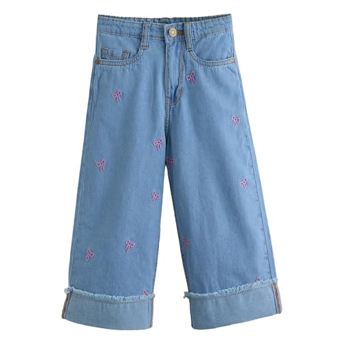 Hopscotch Girls Bow Embroidered Denim Straight Jeans in Blue Color for Age (4-5 Years)