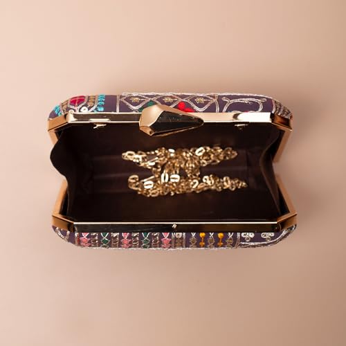 Artklim Light Purple Based Sequins And Threadwork Embroidery Clutch Bag for Women