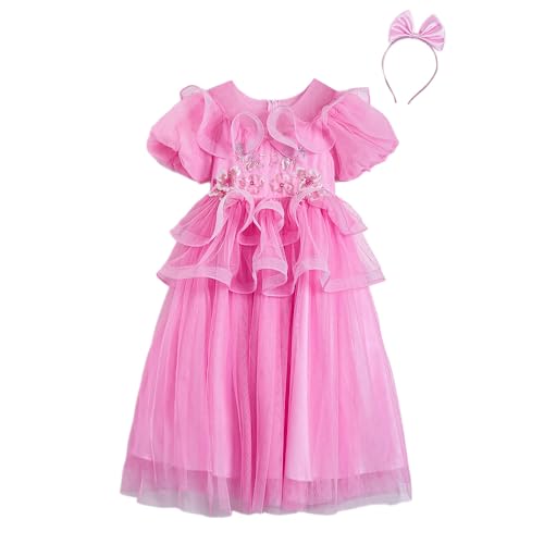 Hopscotch Girls Pink Short Sleeves Floral Applique Ruffled Gown for Age (6-7 Years)