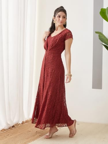 Latin Quarters Women Rust Cap Sleeves Party Dress_XL