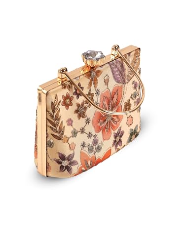 THE TAN CLAN Petal Beige Casket Clutch | Box-Style Evening Bag for Women | Party & Wedding Clutch Purse