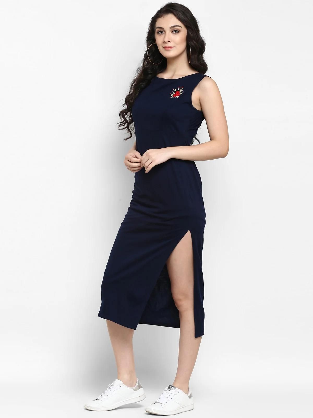 PANNKH Navy Embroidered Knitted Dress