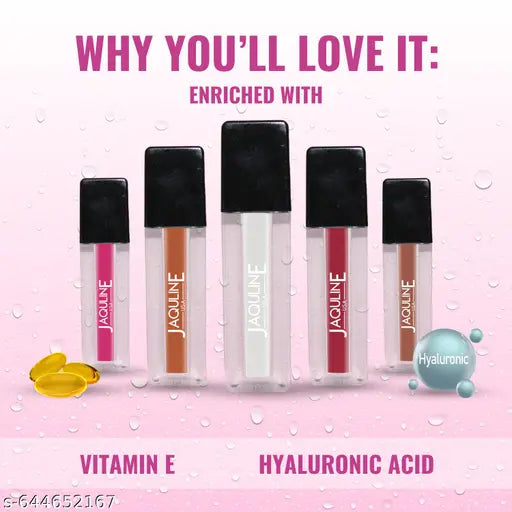 Jaquline USA Glossy Pout, Lip Gloss, Long Lasting Hydration, Moisturizes Lips, Smooth Texture, Pack of 5- 1.2ml each