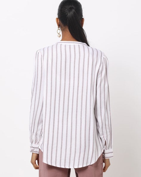 Striped Shirt with Mandarin Collar