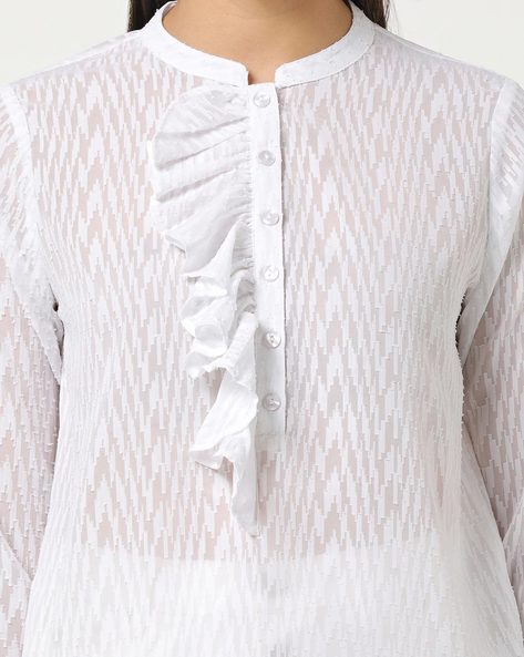 Striped Shirt with Mandarin Collar