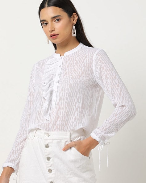 Striped Shirt with Mandarin Collar