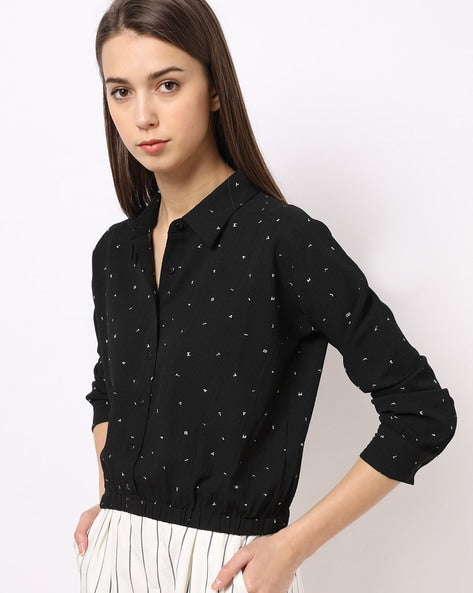 Striped Shirt with Mandarin Collar