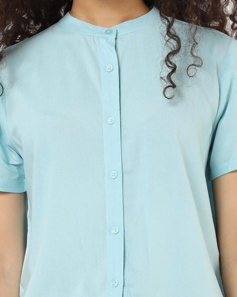 Striped Shirt with Mandarin Collar