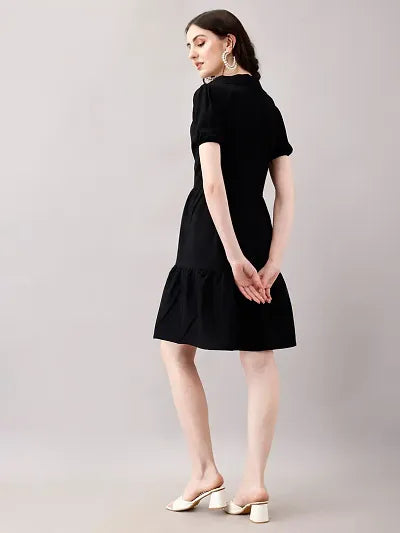 Stylish Black Crepe Solid Dress For Women