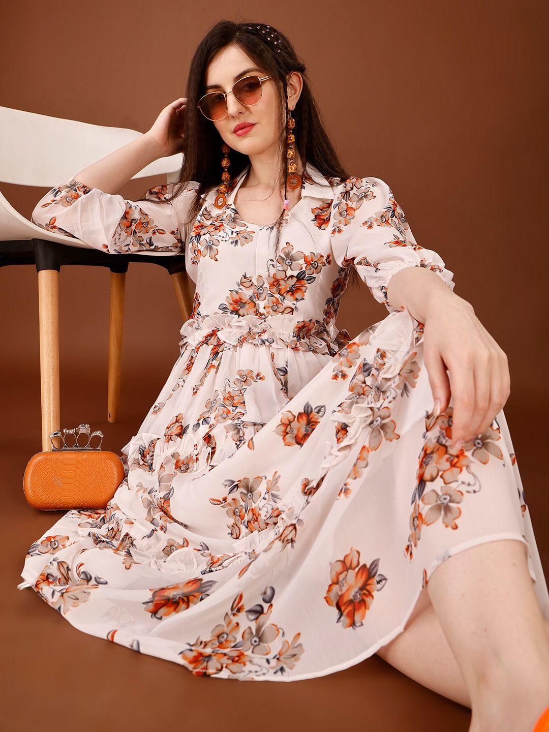 Plus Size Women's Georgette Floral Print Flared Midi Dress