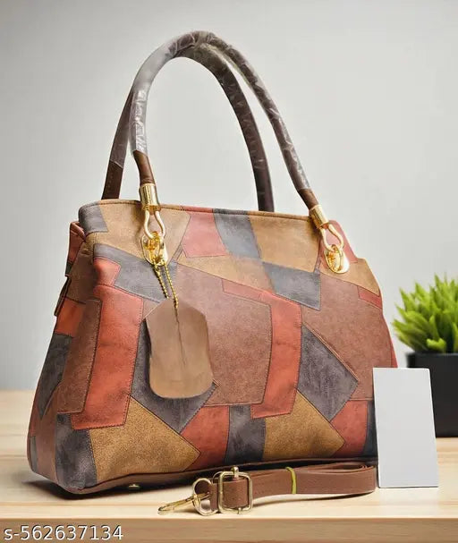 Geometric Pattern Handbag for Women with Gold Handle Accents & Detachable Sling – Stylish PU Leather Shoulder Bag || Geometric pattern handbag ||Office use handbags for women ||Detachable sling leather bag ||Trendy handbags under budget