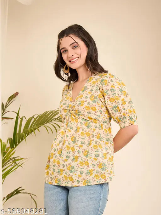 WineRed Cotton Floral Empire Waist Top