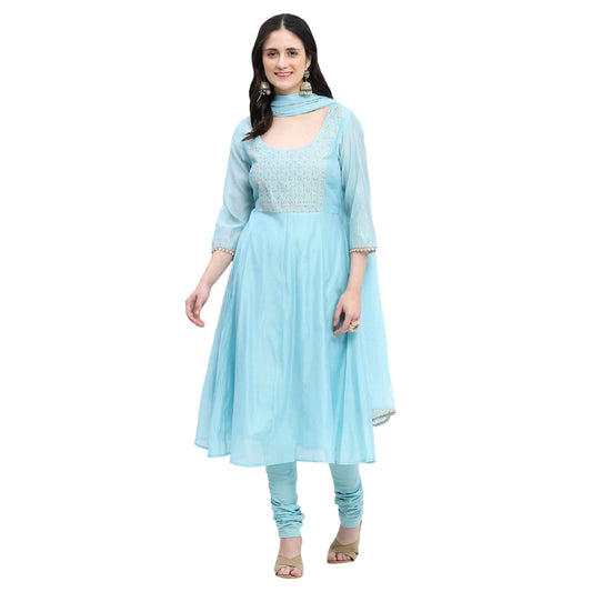 BIBA Women's Polyester Kurta Sets (SKD8799OAW24POBLU_Blue